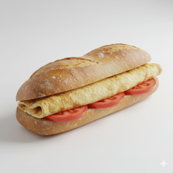 Bocadillo de tortilla francesa y tomate natural